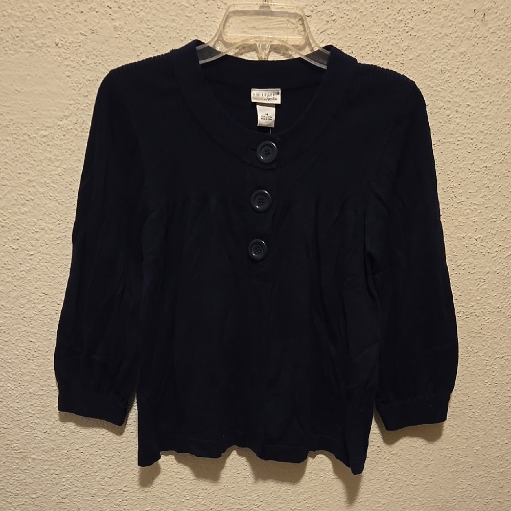 B11 Classic Kim Rogers Signature 3/4 Sleeve Navy Blue Sweater Sz Med NWT